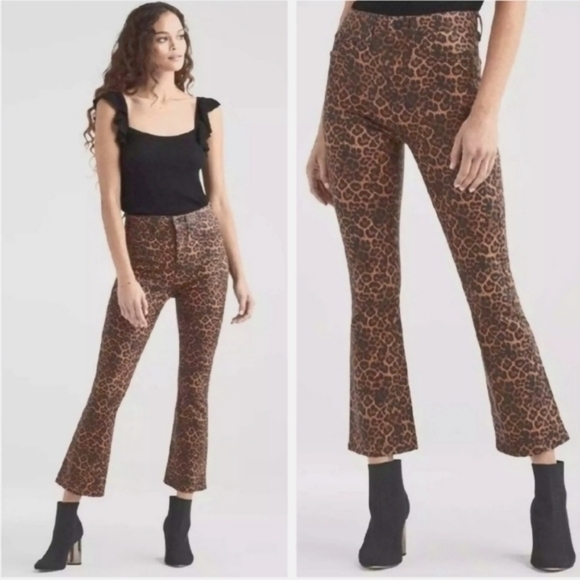 7 For All Mankind Animal Print Raw Hem Flare Jeans Size 24 - Picture 2 of 7